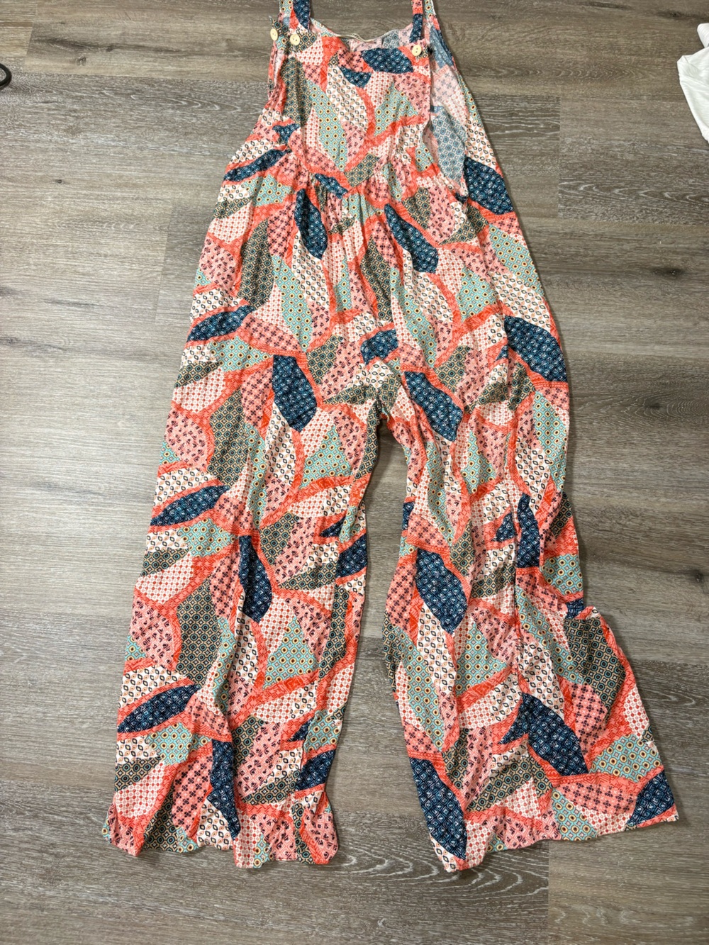 Coral Multicolor Leaf-Print Wide-Leg Jumpsuit